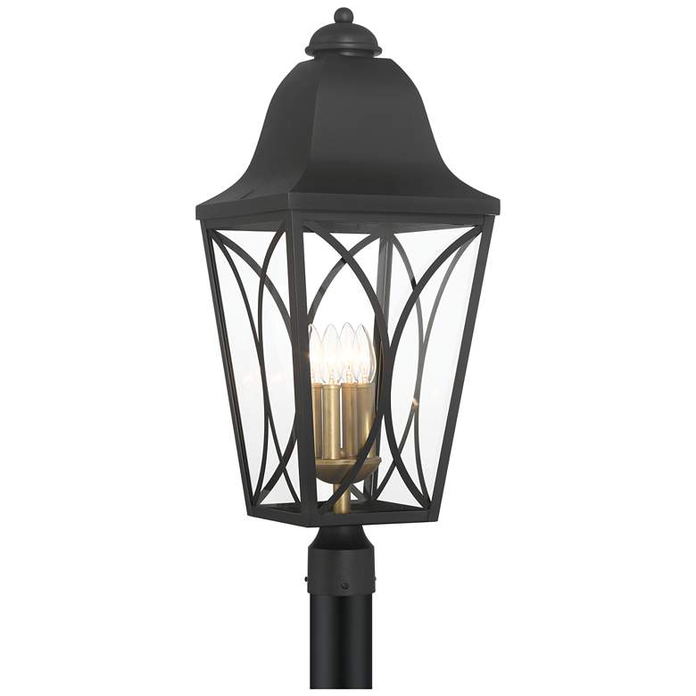 Image 1 Great Outdoors Cardigan 4-Light 11-in Black and Brass Outdoor Post Mount