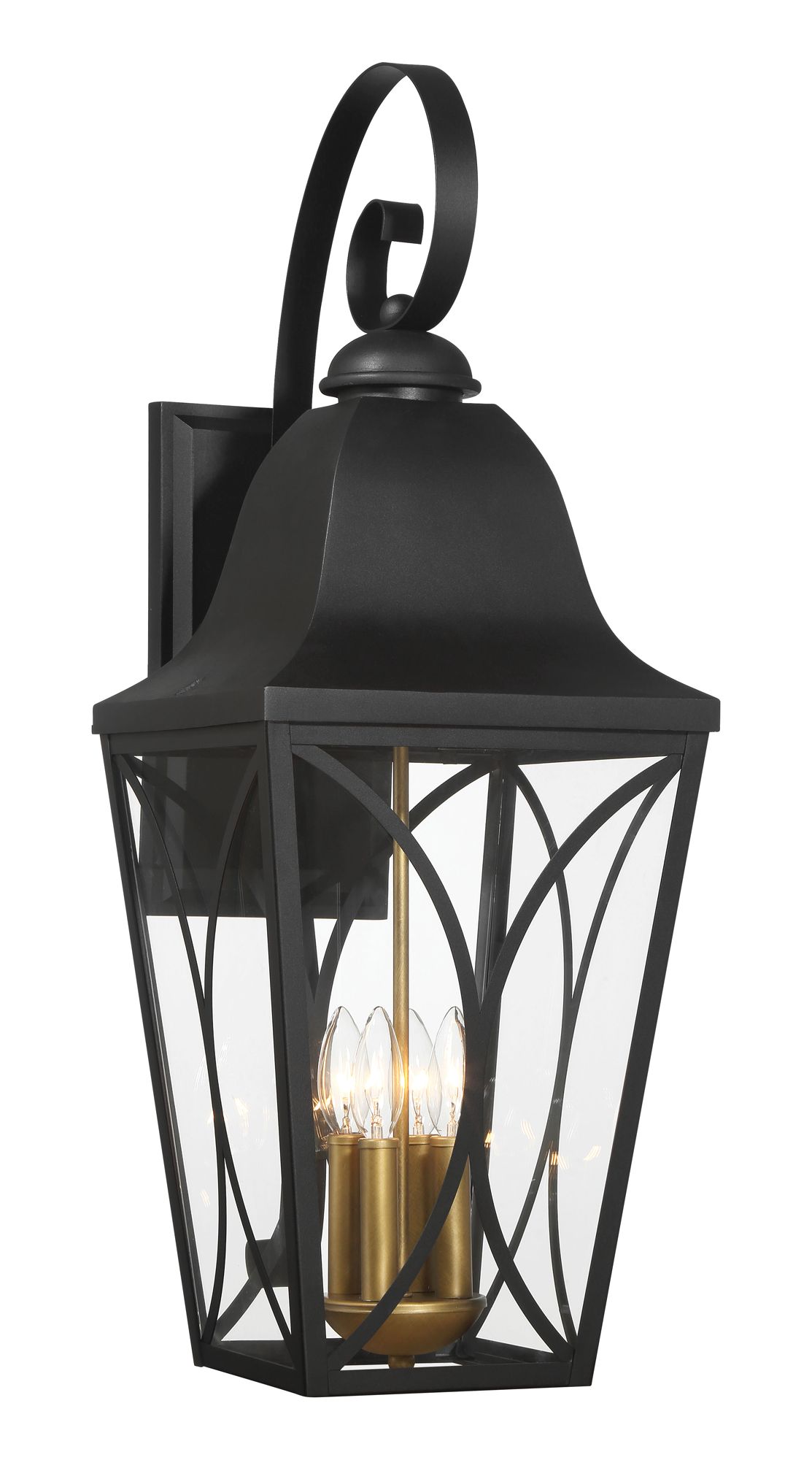 Image 2 Great Outdoors Cardigan 4-Light 11-in Black and Brass Outdoor Wall Mount more views
