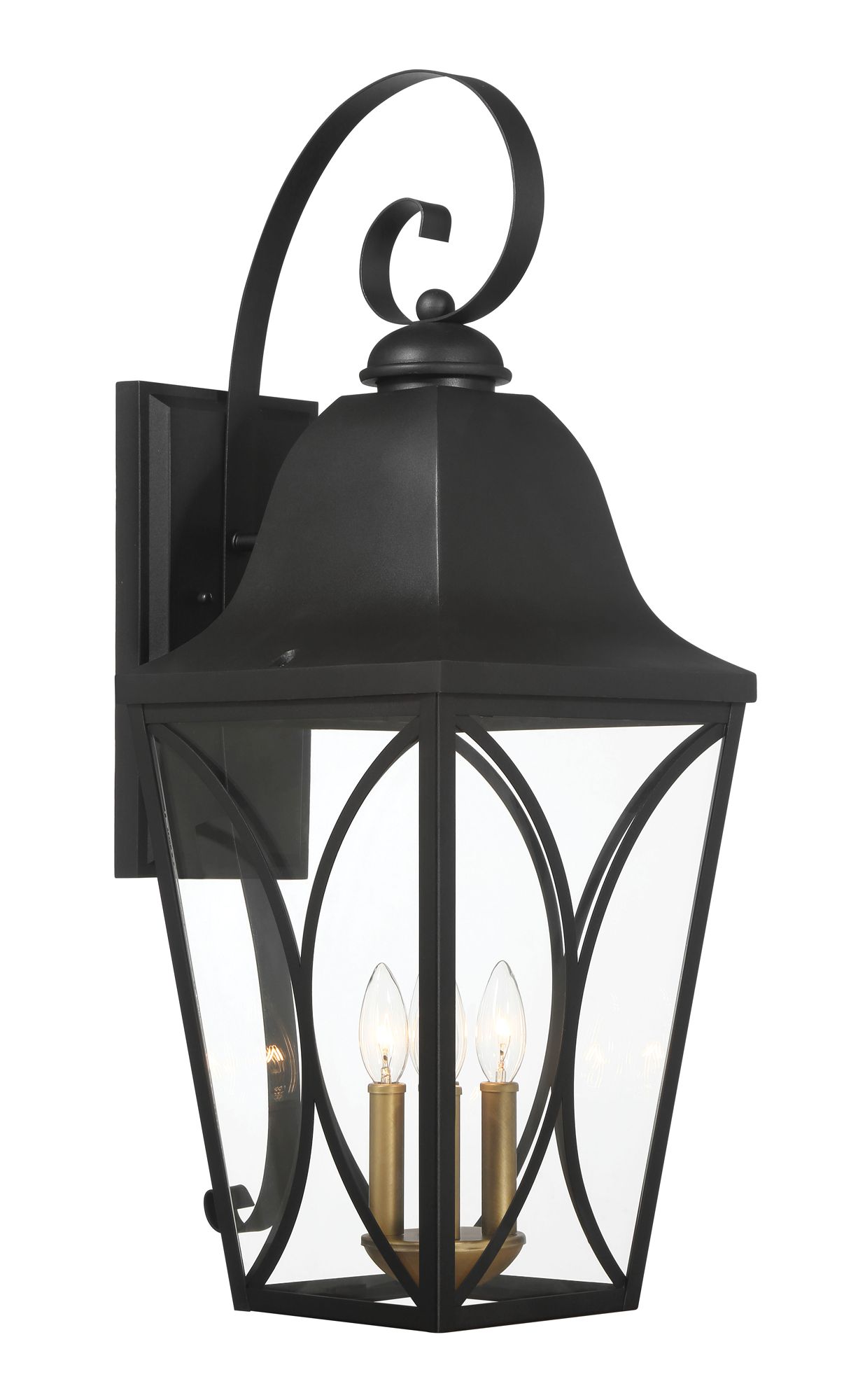 Image 3 Great Outdoors Cardigan 4-Light 11-in Black and Brass Outdoor Wall Mount more views