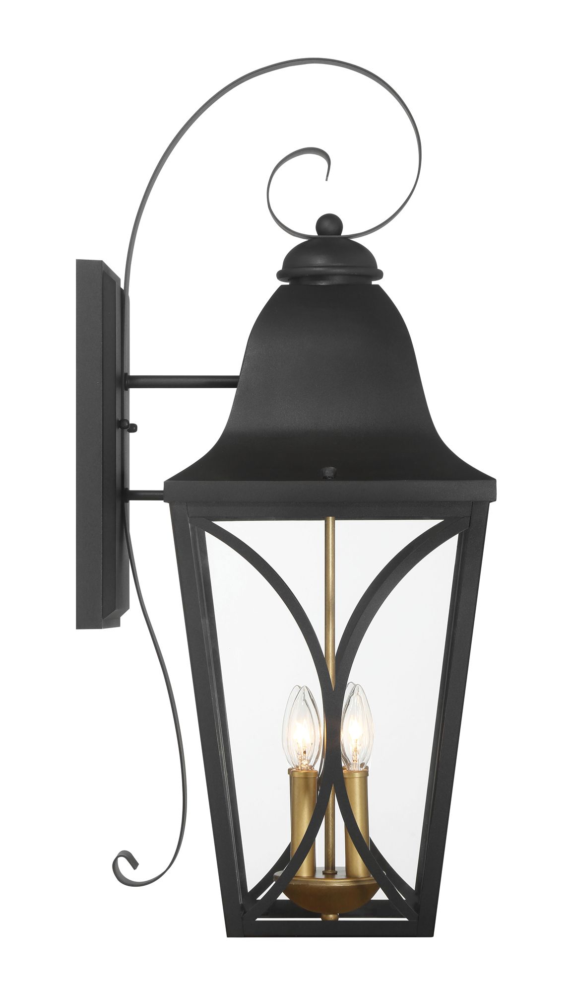 Image 5 Great Outdoors Cardigan 4-Light 11-in Black and Brass Outdoor Wall Mount more views