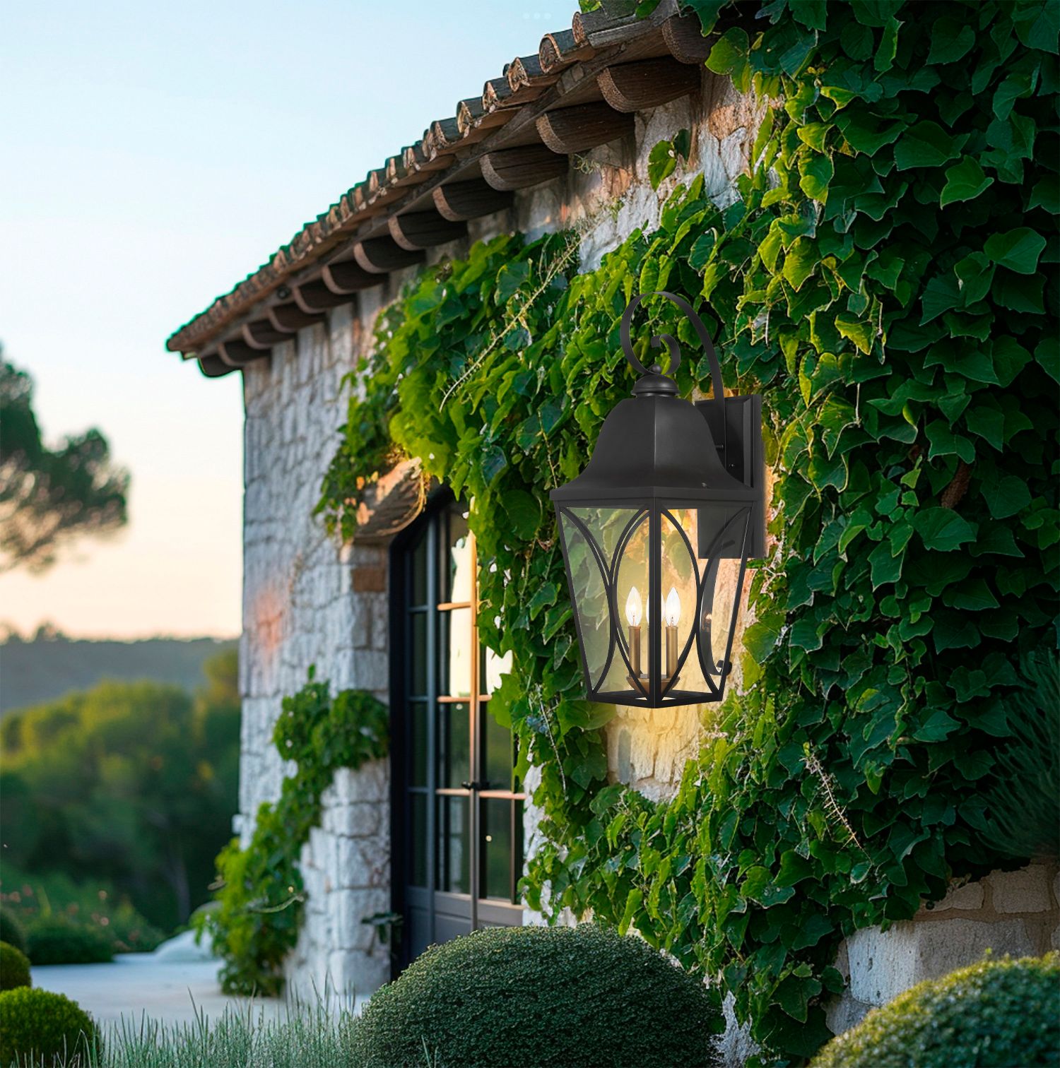 Image 6 Great Outdoors Cardigan 4-Light 11-in Black and Brass Outdoor Wall Mount more views