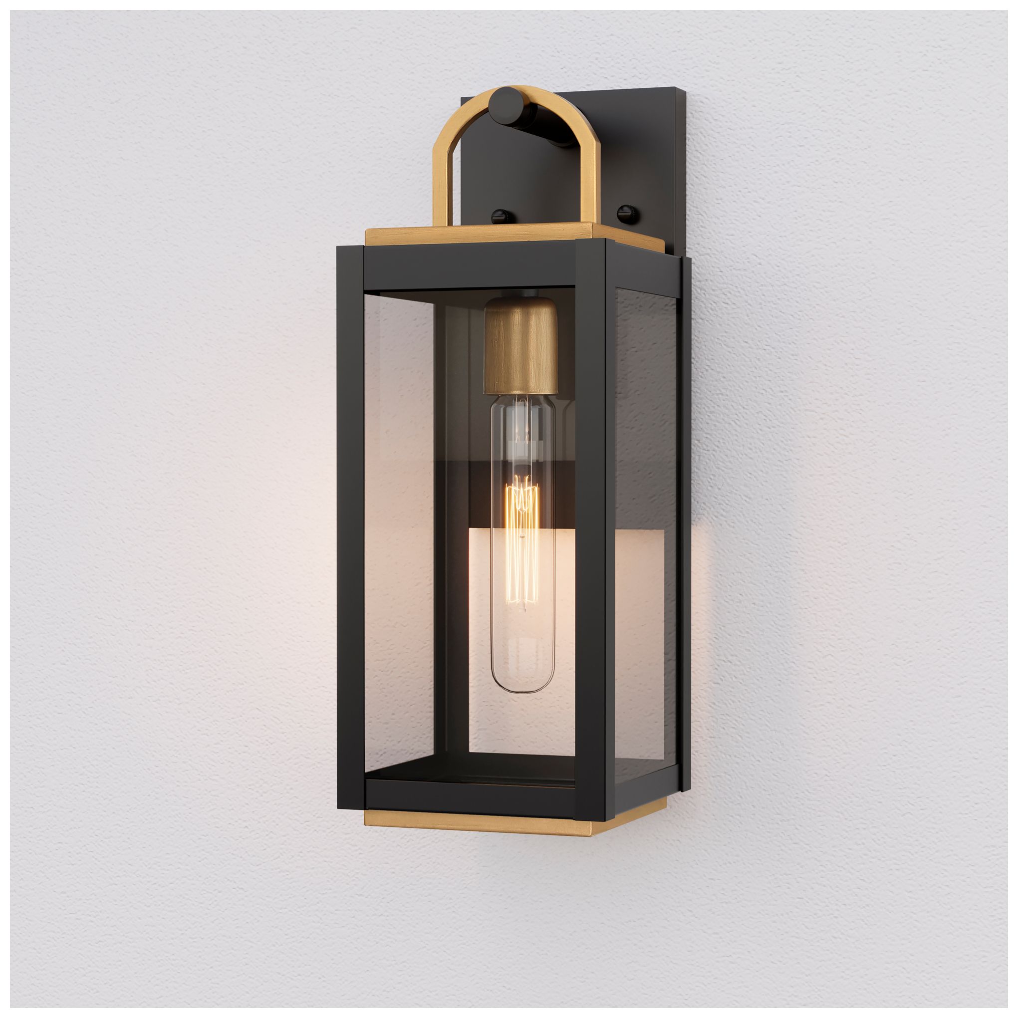 Image 2 Great Outdoors Fenmark 1-Light 16-in Black and Brass Outdoor Wall Lantern more views