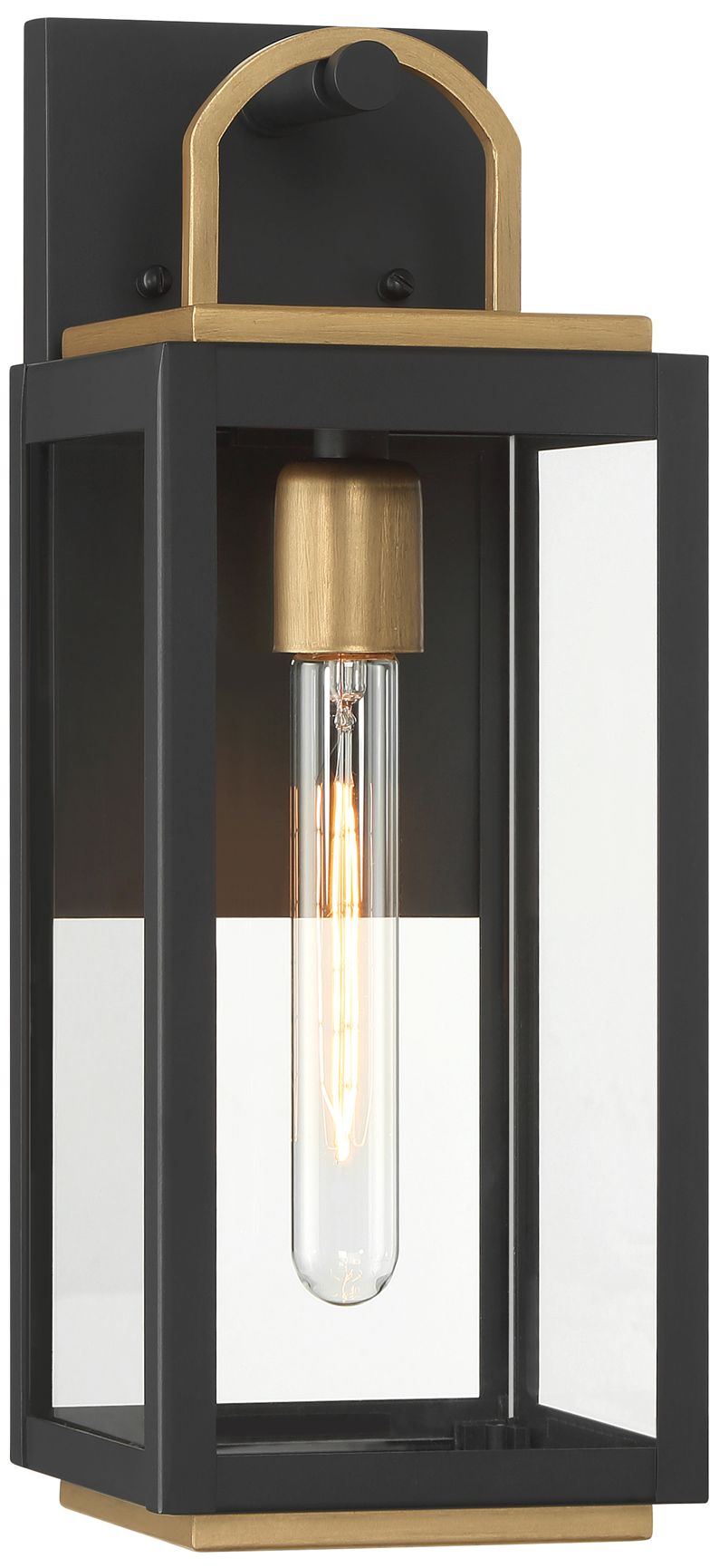 Image 3 Great Outdoors Fenmark 1-Light 16-in Black and Brass Outdoor Wall Lantern more views