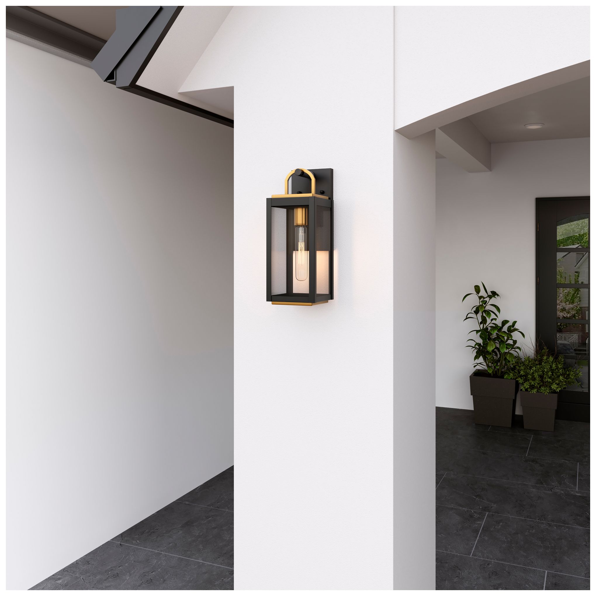Image 4 Great Outdoors Fenmark 1-Light 16-in Black and Brass Outdoor Wall Lantern more views