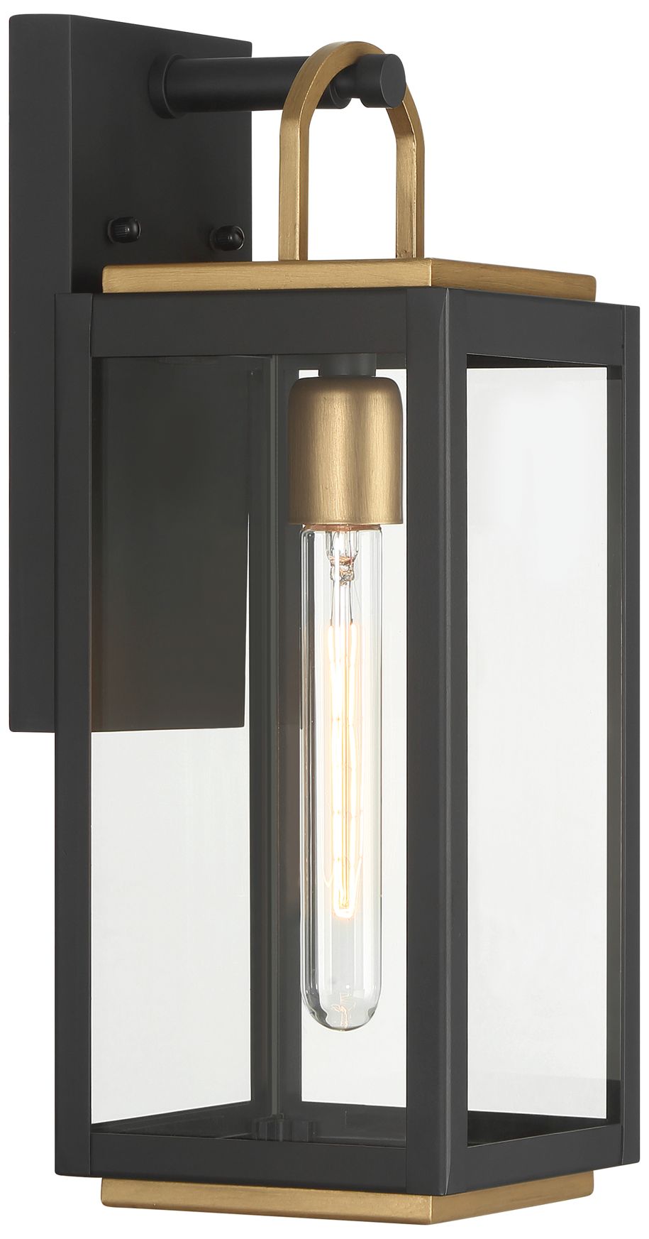 Image 5 Great Outdoors Fenmark 1-Light 16-in Black and Brass Outdoor Wall Lantern more views