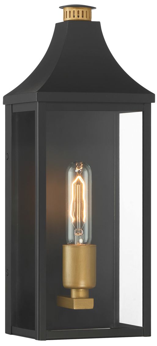 Great Outdoors Hurstborne 1-Lt 15.75-in Black and Brass Outdoor Wall Light