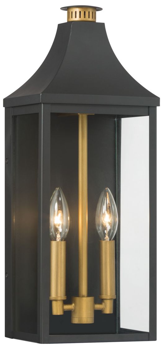 Thumbnail1 of Great Outdoors Hurstborne 2-Lt 18.25-in Black and Brass Outdoor Wall Light