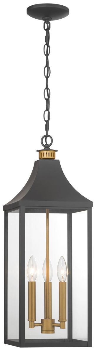 Image Great Outdoors Hurstborne 3-Lt 24in Black and Brass Outdoor Hanging Lantern