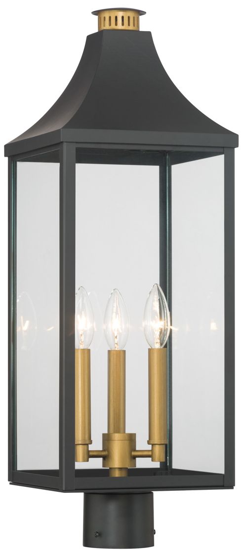 Great Outdoors Hurstborne 3-Lt 8.5-in Black and Brass Outdoor Post Lantern
