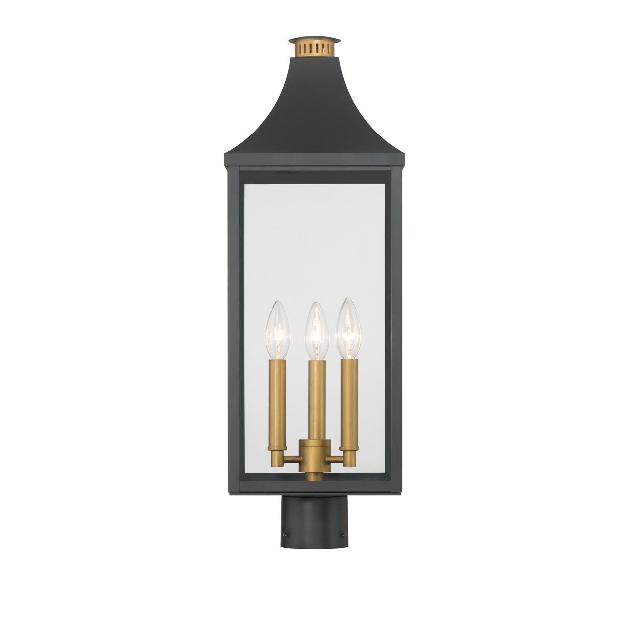 Image 2 Great Outdoors Hurstborne 3-Lt 8.5-in Black and Brass Outdoor Post Lantern more views