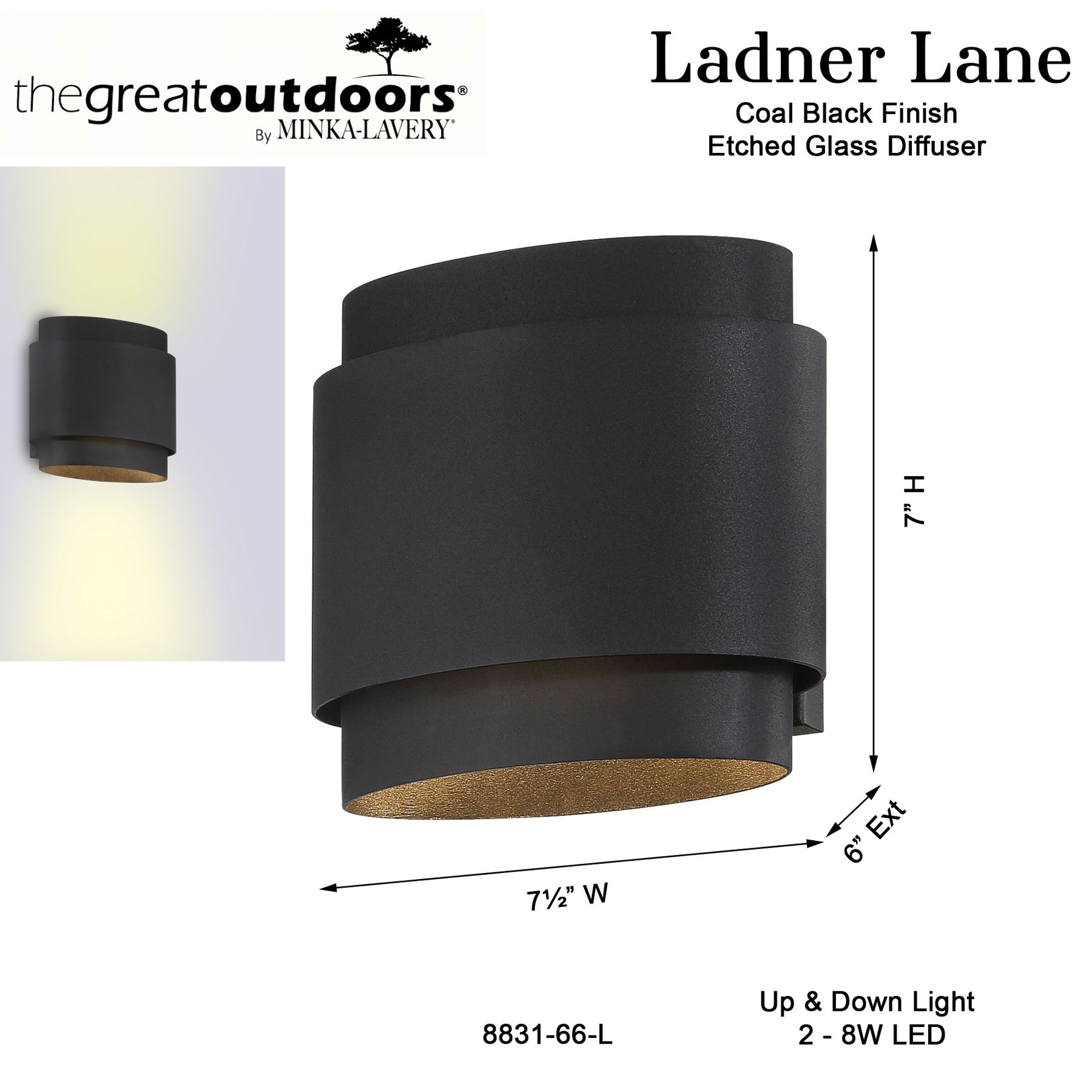 Great Outdoors Ladner Lane 2-Light LED Sand Black Outdoor Wall Mount