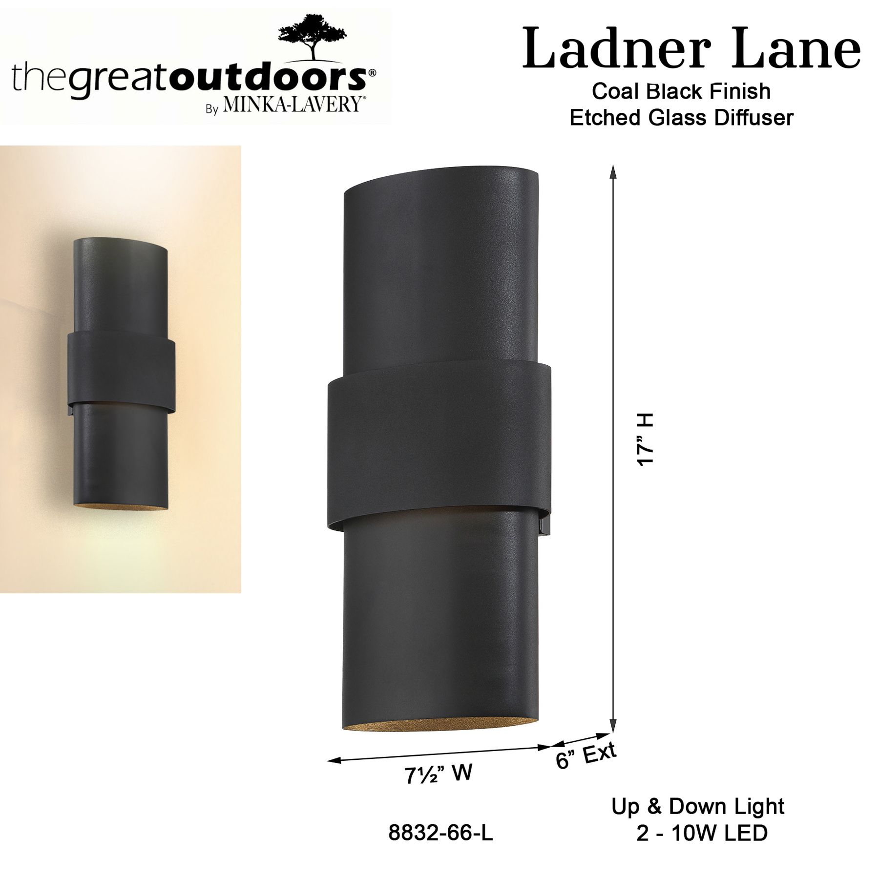 Great Outdoors Ladner Lane 2-Light LED Sand Black Outdoor Wall Mount