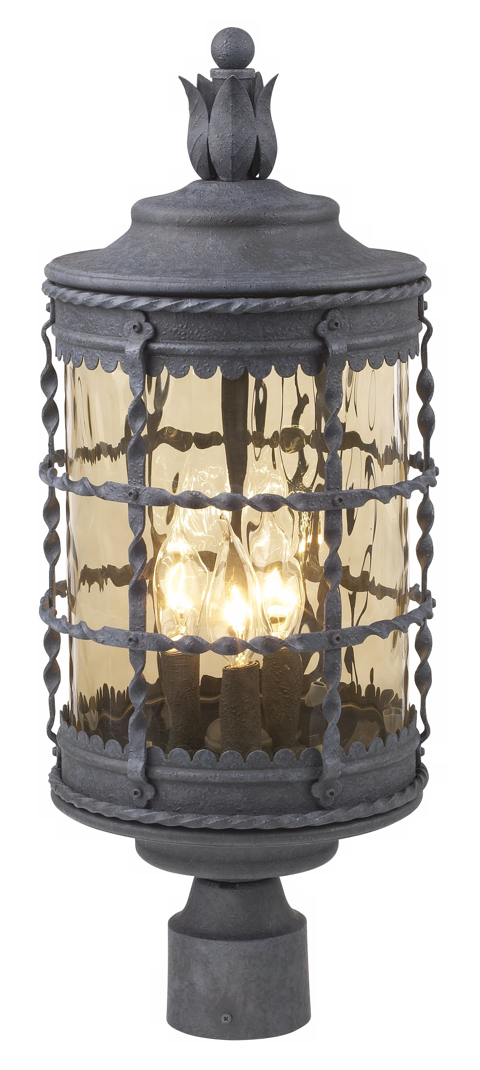Image 3 Great Outdoors Mallorca 3-Light Spanish Iron Outdoor Cylinder Post Mount