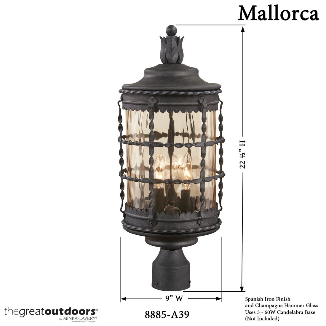 Image 7 Great Outdoors Mallorca 3-Light Spanish Iron Outdoor Cylinder Post Mount more views