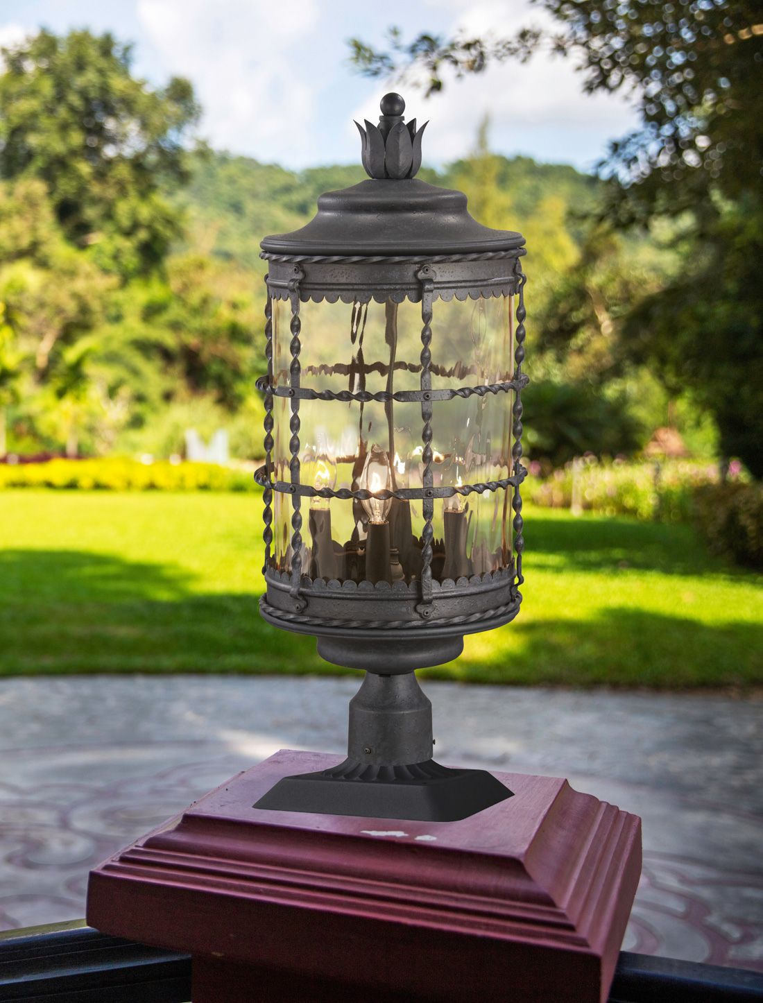 Image 2 Great Outdoors Mallorca 4-Light Spanish Iron Outdoor Cylinder Post Mount more views