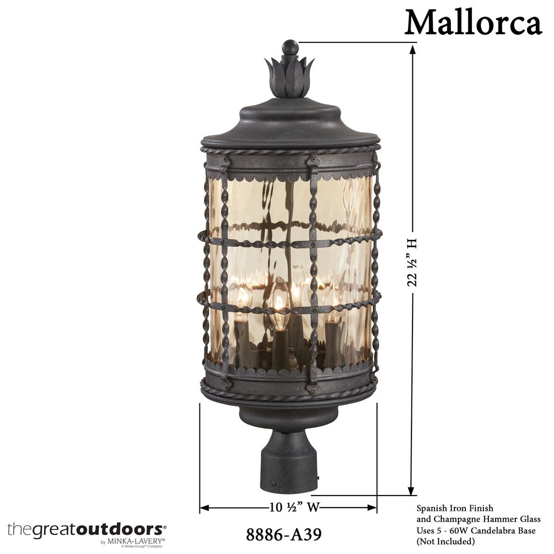 Image 5 Great Outdoors Mallorca 4-Light Spanish Iron Outdoor Cylinder Post Mount more views