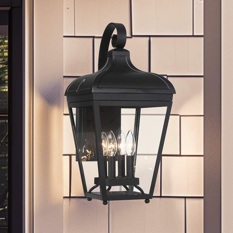 Image 1 Great Outdoors Marquee 4-Light 10-in Black Outdoor Wall Mount with Shades