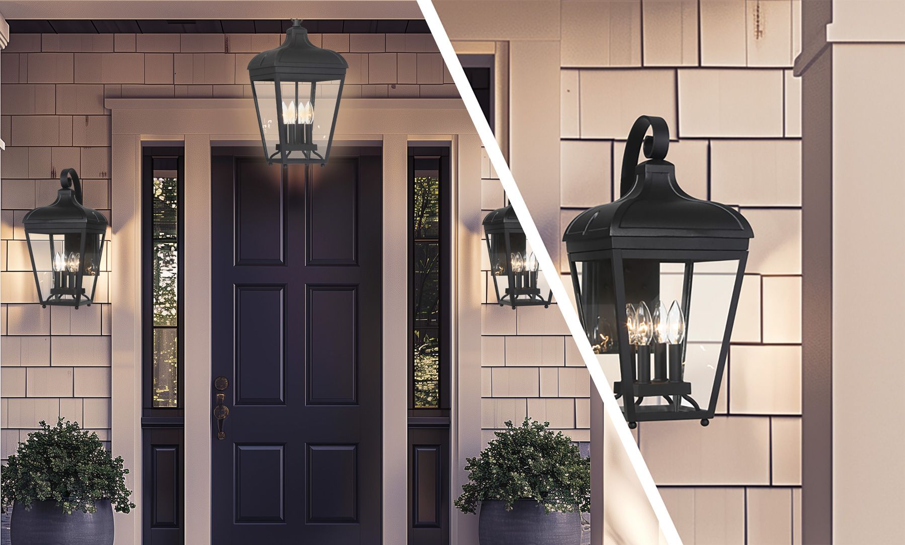 Great Outdoors Marquee 4-Light 14-in Black Outdoor Wall Mount with Shades