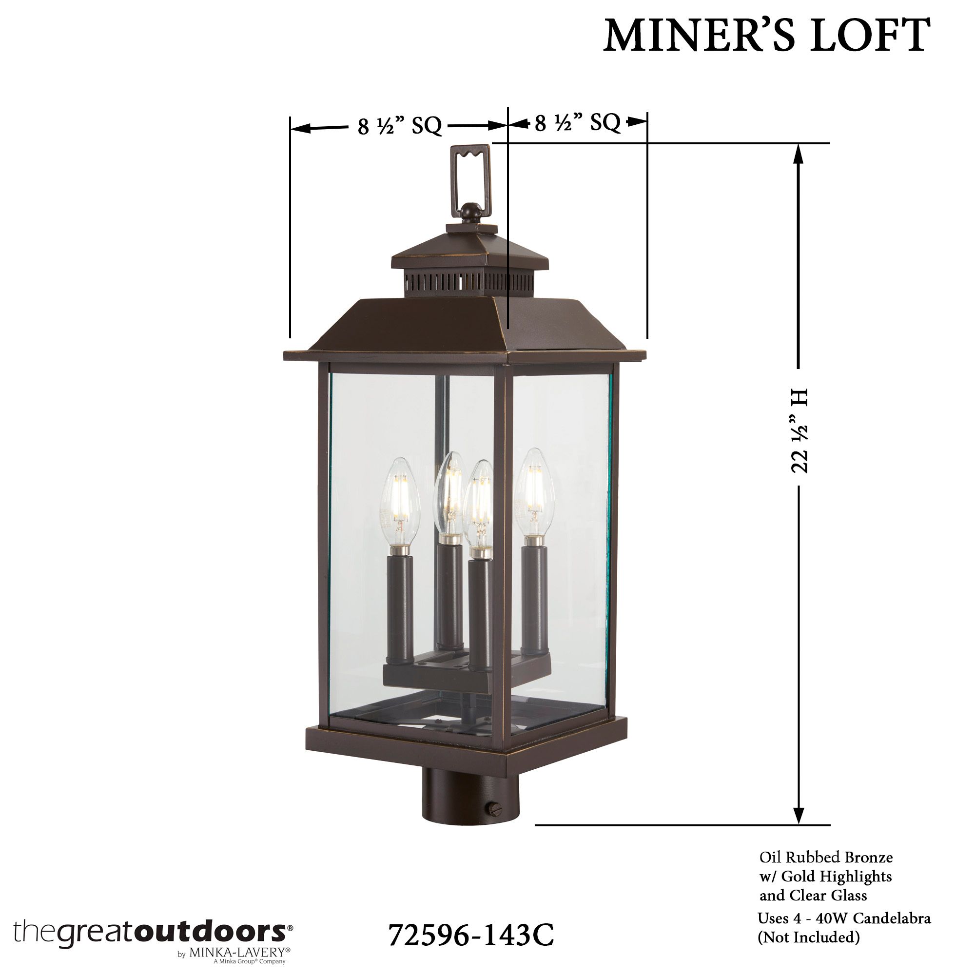Image 5 Great Outdoors Miners Loft 4-Lt 22.5in Oil Rubbed Bronze Outdoor Post Mount more views
