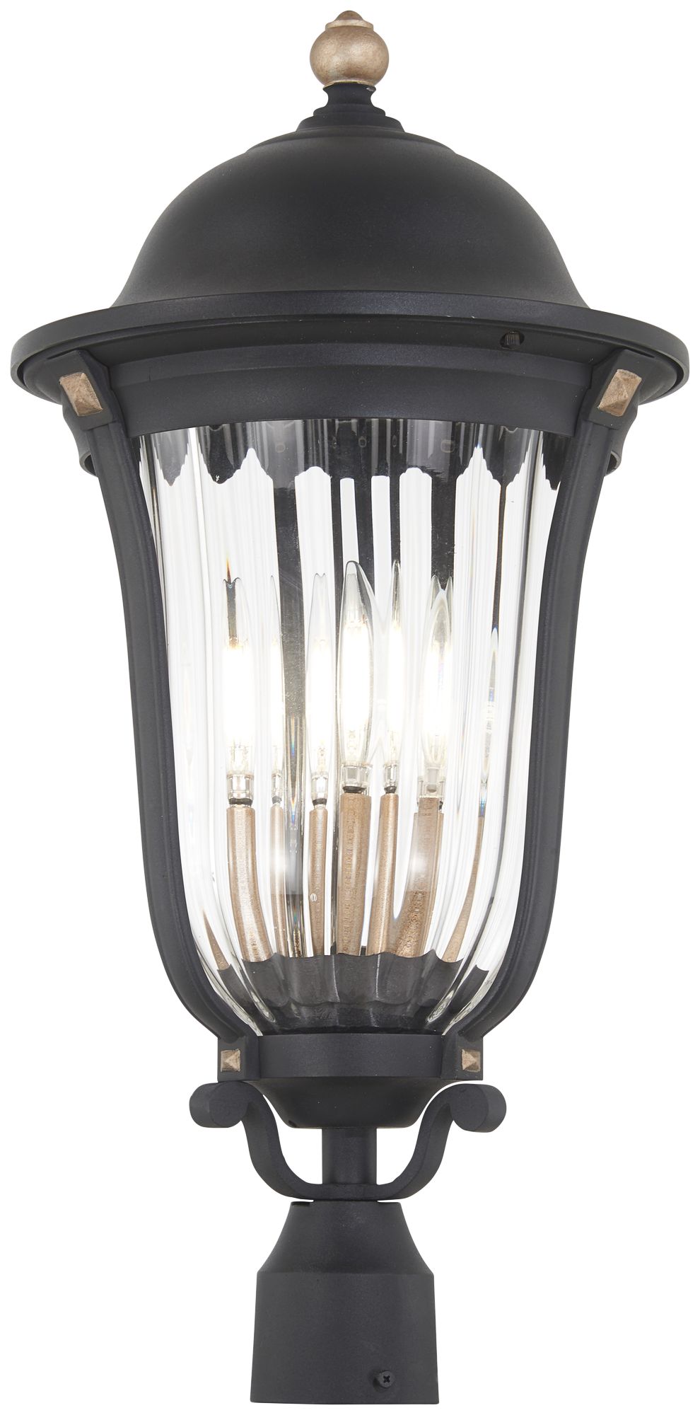 Image 2 Great Outdoors Peale Street 4-Lt Coal Black and Gold Outdoor Post Lantern
