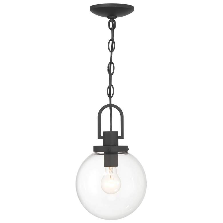Image 1 Great Outdoors Wenston 1-Light 8-in Black Outdoor Pendant Light with Shades