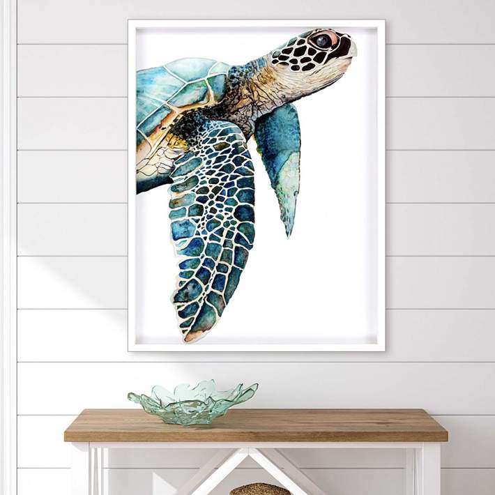Great Sea Turtle 50 High Framed Shadow Box Wall Art