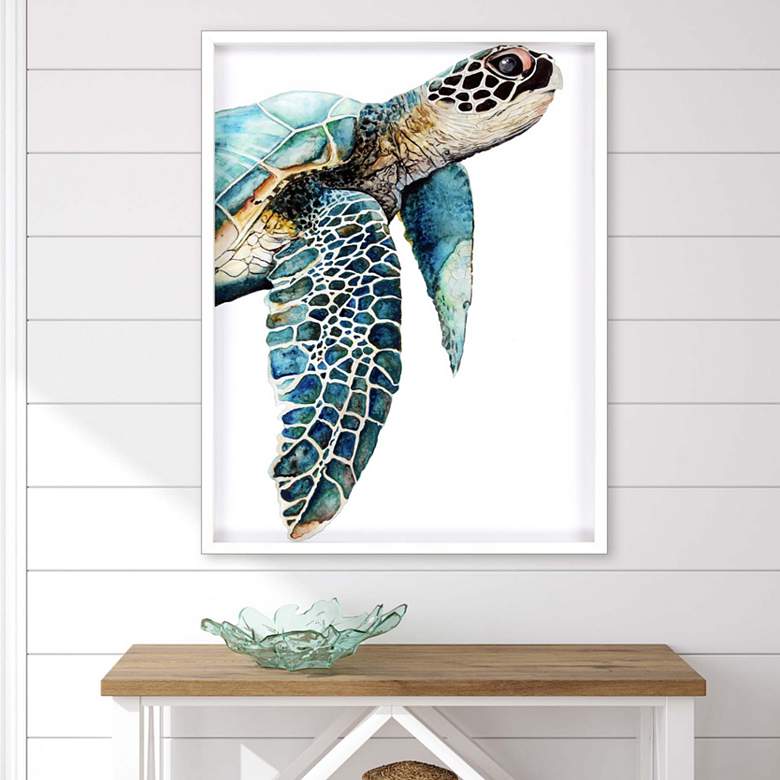 Great Sea Turtle 50&quot; High Framed Shadow Box Wall Art