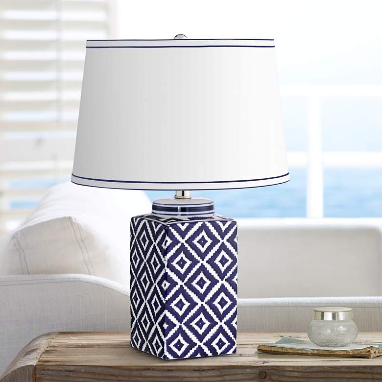 Image 1 Grecian Shores Navy Blue Quilt Ceramic Table Lamp