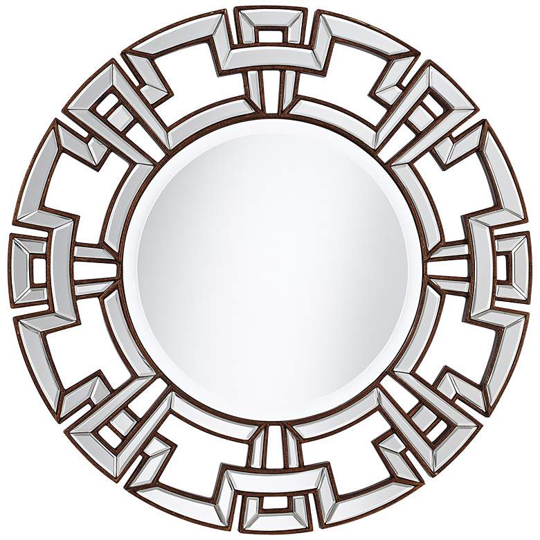 Image 1 Greek Key 34 1/2 inch Wide Bronze Round Wall Mirror