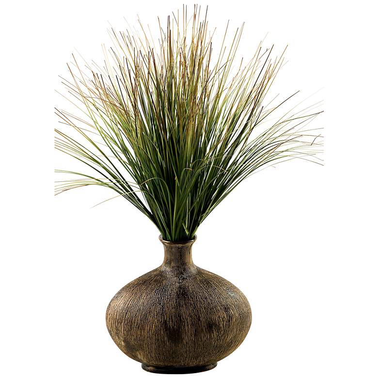 Image 1 Green 28 inch High Onion Grass in Earthy Brown Bottle Vase