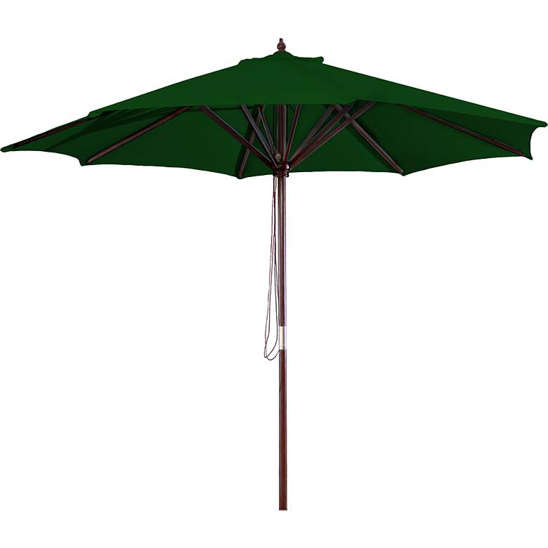 Image 1 Green 9&#39; Round Wooden Market Umbrella