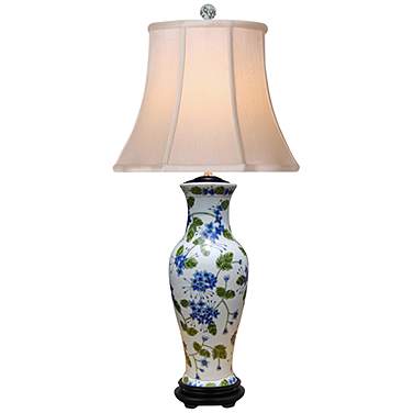 Green And Blue Floral 29" Porcelain Vase Table Lamp