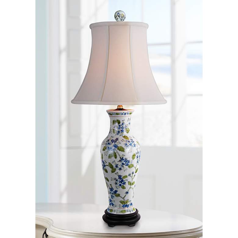 Green And Blue Floral Porcelain Vase Table Lamp