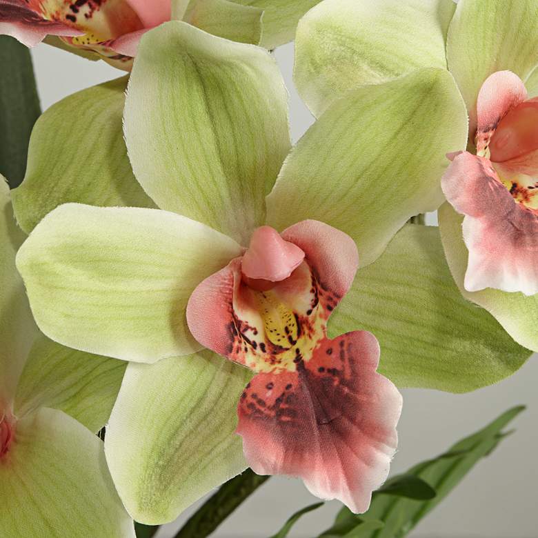 Green and Pink Cymbidium Orchid 19 1/2 inchH Faux Flowers in Pot more views