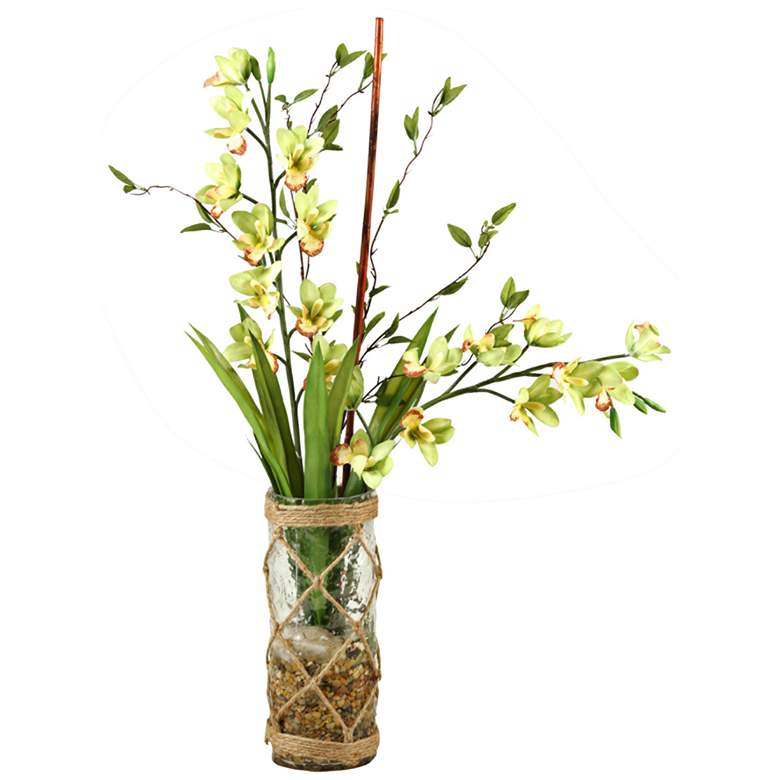 Image 1 Green and Yellow Cymbidium Orchids 32 inchH Faux Flowers