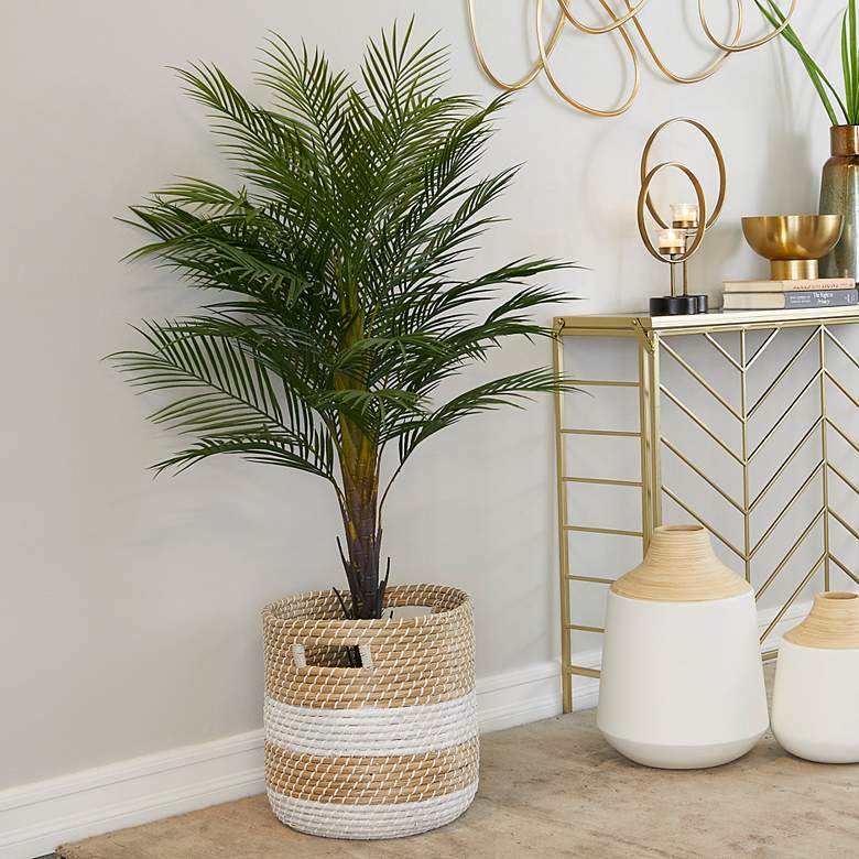Image 1 Green Areca Palm Tree 43"H Faux Plant in Black Melamine Pot