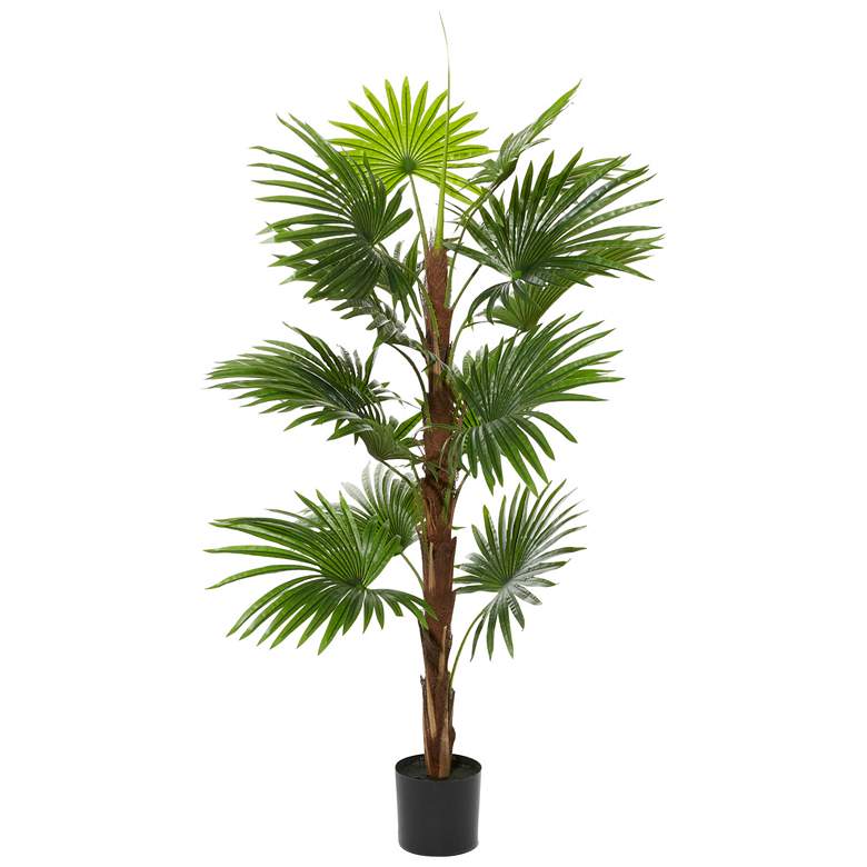 Image 1 Green Artifical Livistona Chinensis 65 inchH Faux Plant in Pot