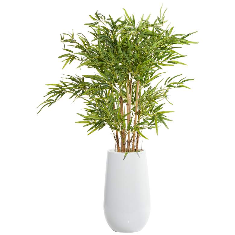 Image 2 Green Bamboo Tree 53 1/2" High Faux Plant in Black Pot