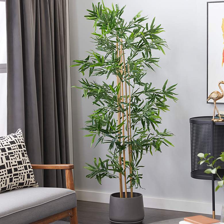 Image 1 Green Bamboo Tree 72" High Faux Plant in Black Pot
