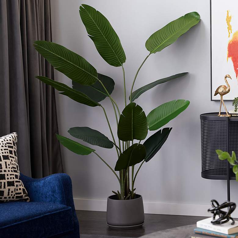 Image 1 Green Bird of Paradise Tree 69 1/2"H Faux Plant in Black Pot