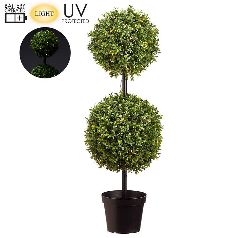 Image 1 Green Boxwood 37" High Faux Plant with Light in Plastic Pot
