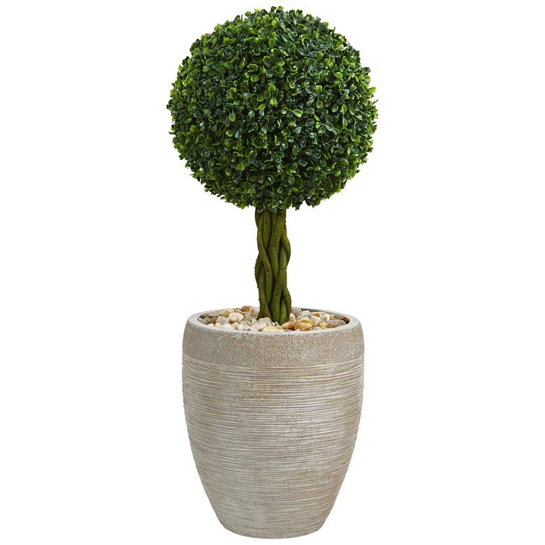 Image 1 Green Boxwood Ball Topiary 30"H Faux Plant in Oval Planter
