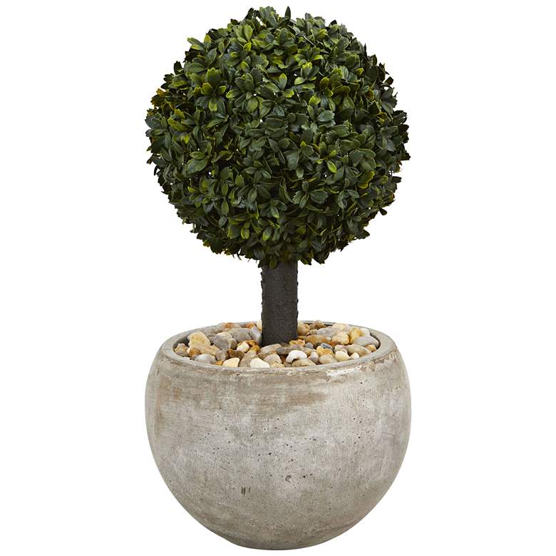 Image 1 Green Boxwood Topiary 24" High Faux Plant in Sand Bowl