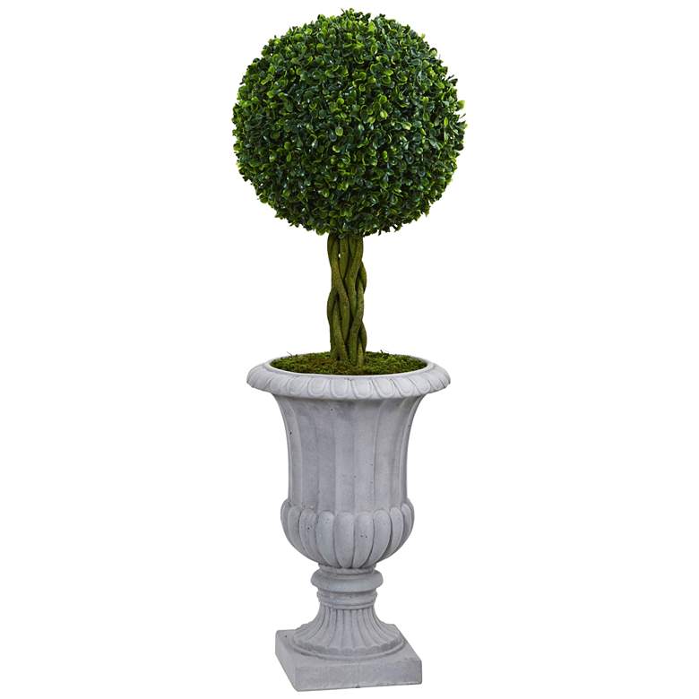 Image 1 Green Braided Boxwood Topiary 36 inchH Faux Plant in Gray Urn
