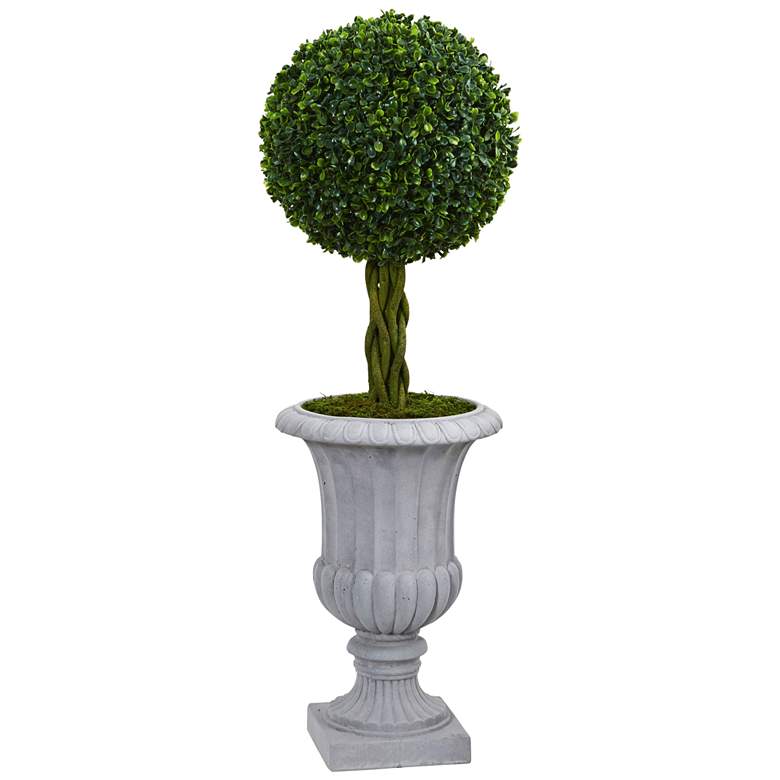 Image 1 Green Braided Boxwood Topiary 36"H Faux Plant in Gray Urn
