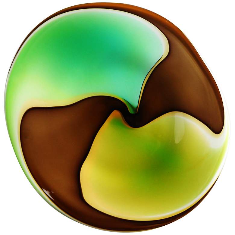 Image 1 Green Brown Swirl 12 inch Wide Blown Glass Wall Art