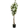 Green Camellia Tree w/ Flowers 56"H Faux Plant in Black Pot