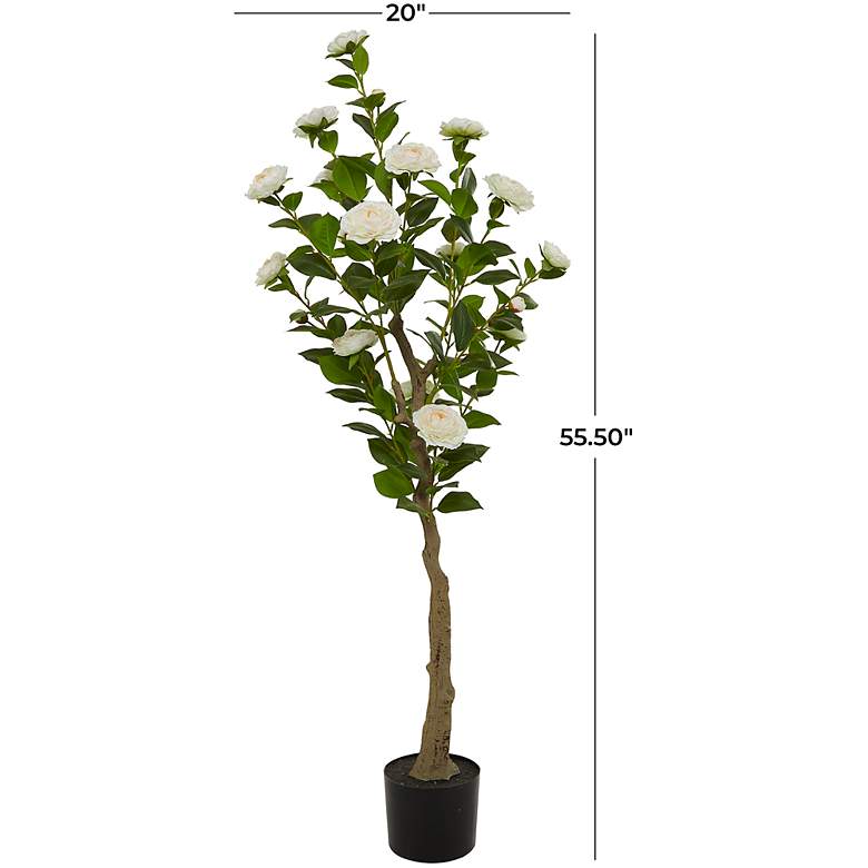 Image 6 Green Camellia Tree w/ Flowers 56 inchH Faux Plant in Black Pot more views