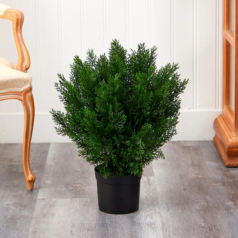 Image 1 Green Cedar Bush 24" High Faux Plant in Planter