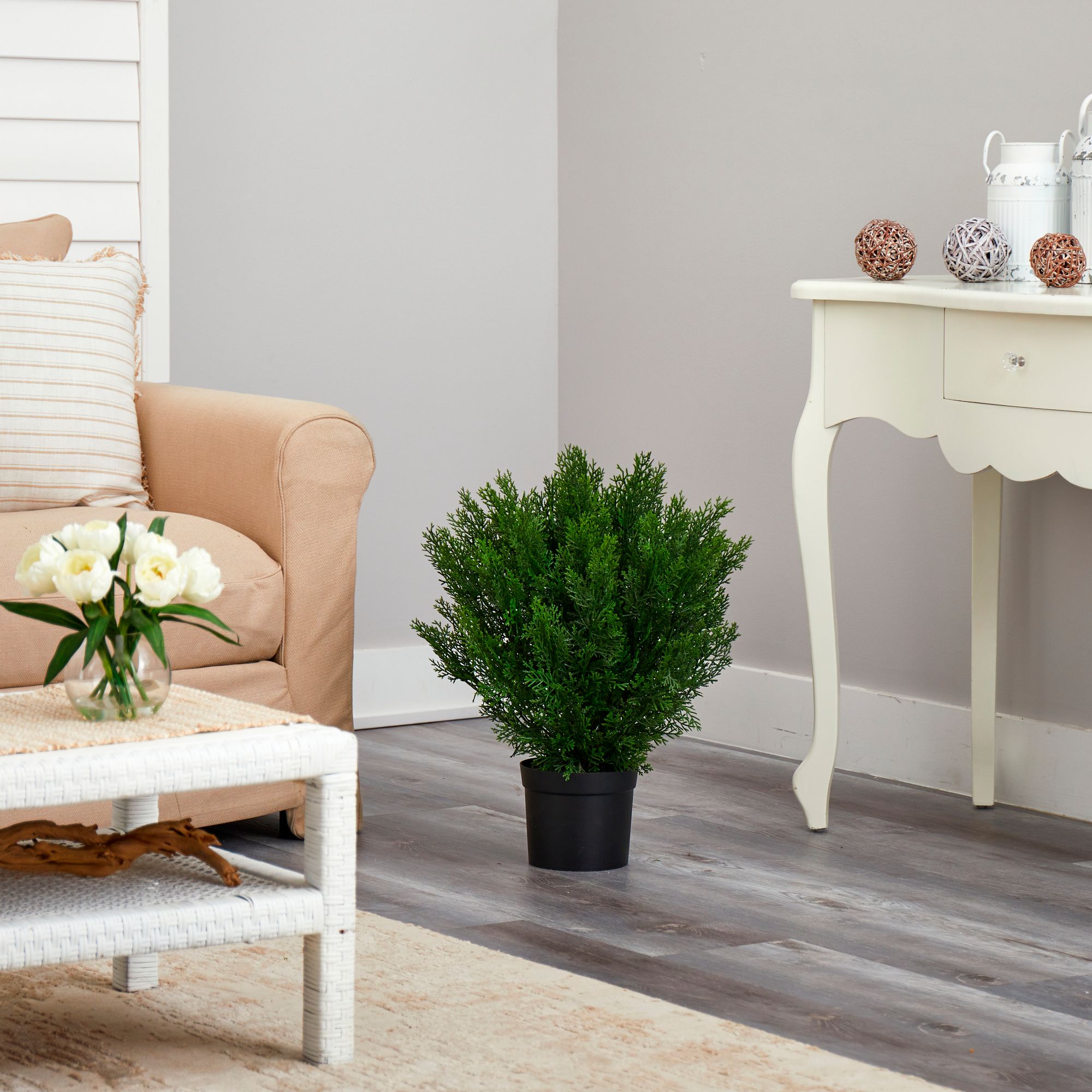 Image 5 Green Cedar Bush 24" High Faux Plant in Planter more views